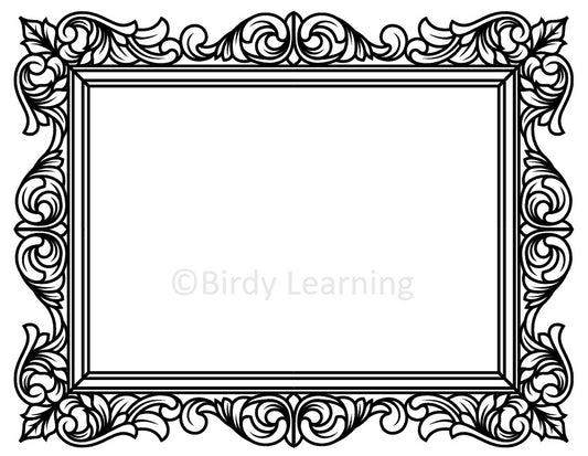 Victorian Bloom Picture Frame  - Coloring Page (Digital Download)